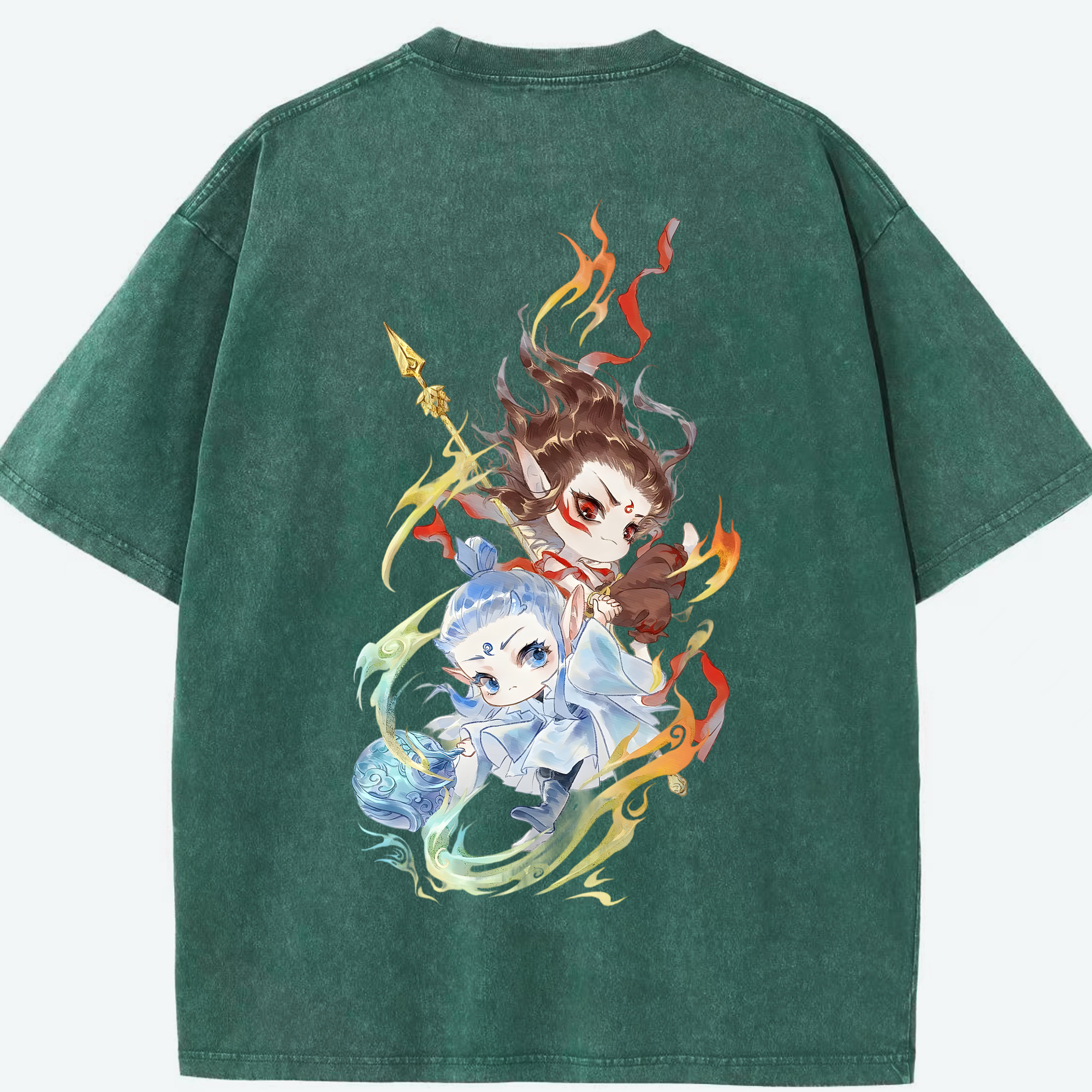 （画像用） Ne Zha 2 ナタ 魔童の大暴れ 綿100% ヴィンテージ風 半袖Tシャツ（背面プリント）